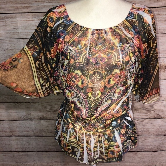 Semi Sheer Graphic Top - Picture 1 of 6